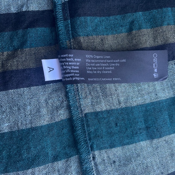 Eileen Fisher Cross-Dyed Organic‎ Linen Top Striped Teal Multi Box Tee Blouse - Picture 10 of 11